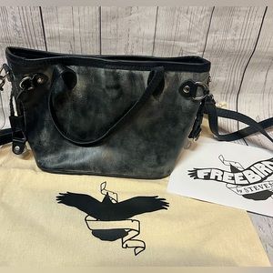 Freebird Maleia Crossbody Tote. Black distressed leather. NWOT!